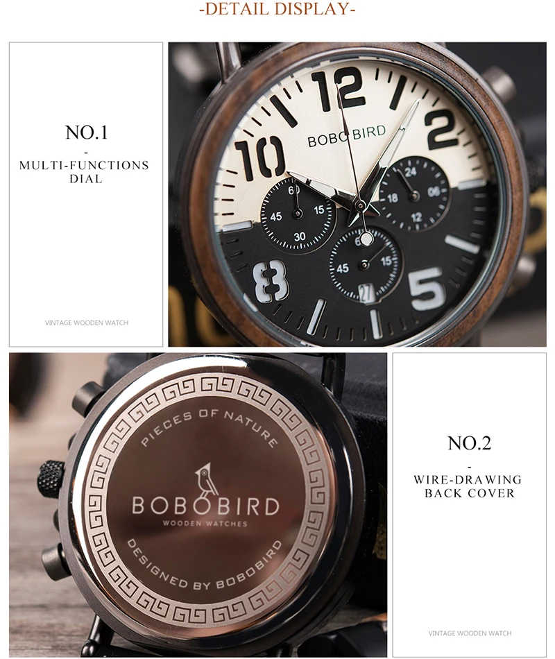 BOBO BIRD Топ бренд Relogio Masculino мужские часы Дерево чехол из нержавеющей стали наручные часы с хронографом мужские часы на заказ подарок OEM