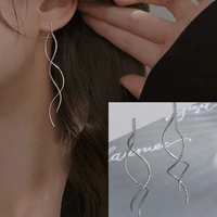 1 pair white gold simple earrings fashion temperament tassel new exquisite wavy long earrings female girl jewelry gifts ear cord