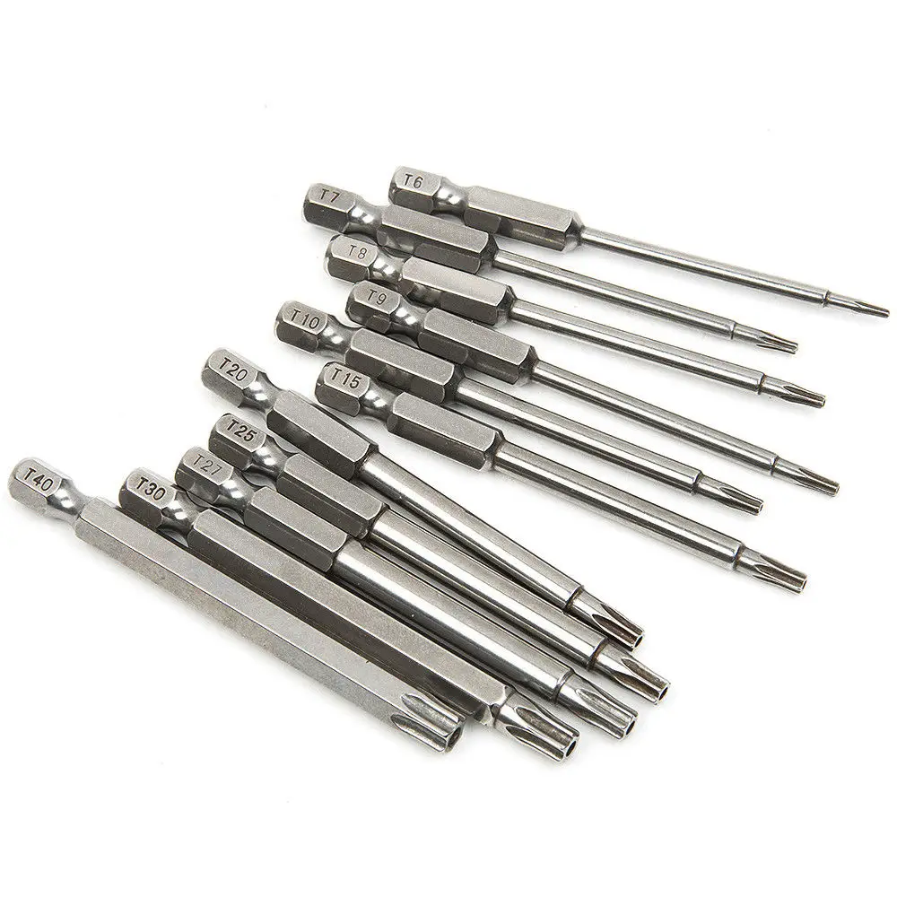 

11pcs 75mm Magnetic Security 1/4 Hex Torx Head Screwdriver Bits Drill T6-T40