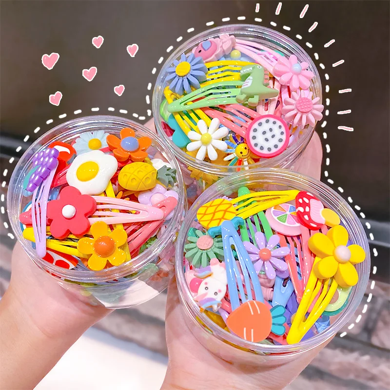 

10PCS Mix Color Barrette Baby Hair Clip Cute Flower Solid Cartoon Handmade Resin Children Hairpin Girl Hair Clip Accessories