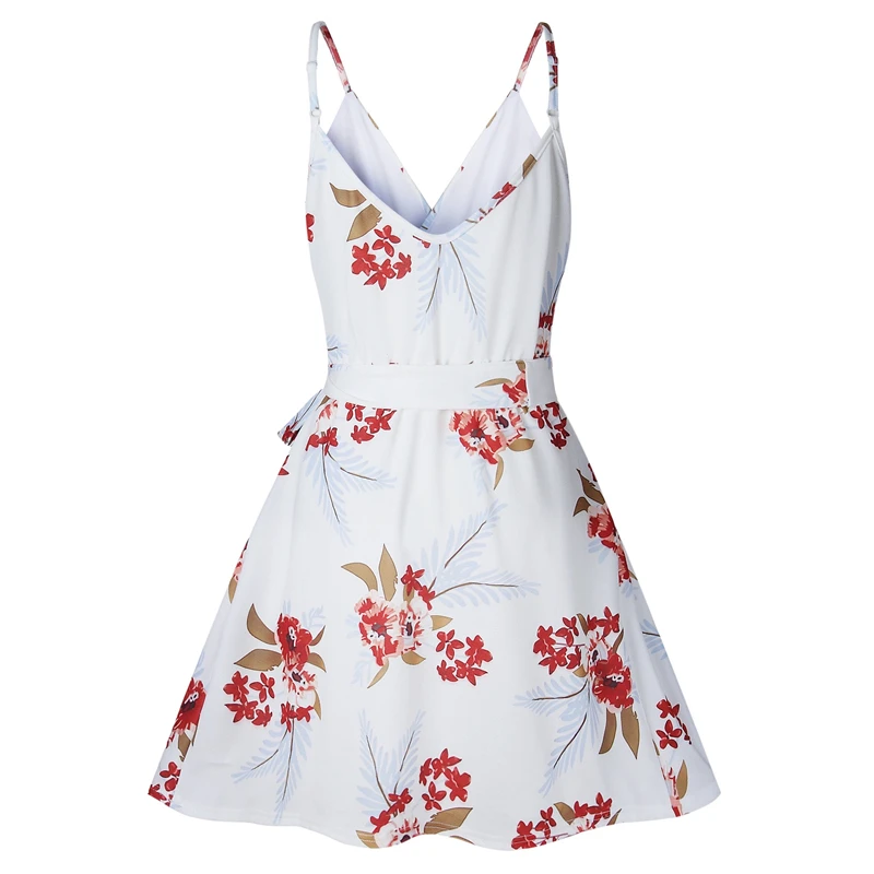 

Women Mini Dress Summer Casual Spaghetti Strap Floral Print Female Sundress Vintage Beach Holiday Women Dress Mujer Vestidos