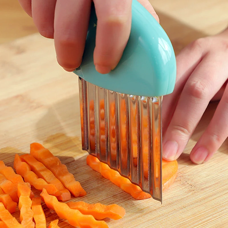 

Stainless Steel Potato Chip Slicer Crinkle Wavy Potato Cutter Knife French Fry Maker Vegetable Cutting Tools Kitchen Gadget