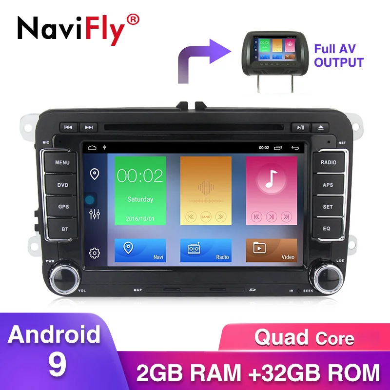 NaviFly 2 Din Android 9 автомобильный dvd gps для Volkswagen polo Passat B5 B6 B7 GOLF 5 GOLF 6 радио FM RDS 7708 IC 2 din wifi CANBUS