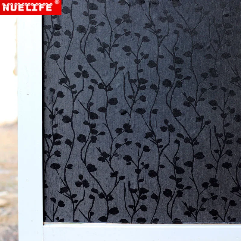 Self-adhesive black flowers pattern opaque window glass film living room bedroom kid room shop insulation sunscreen window paper