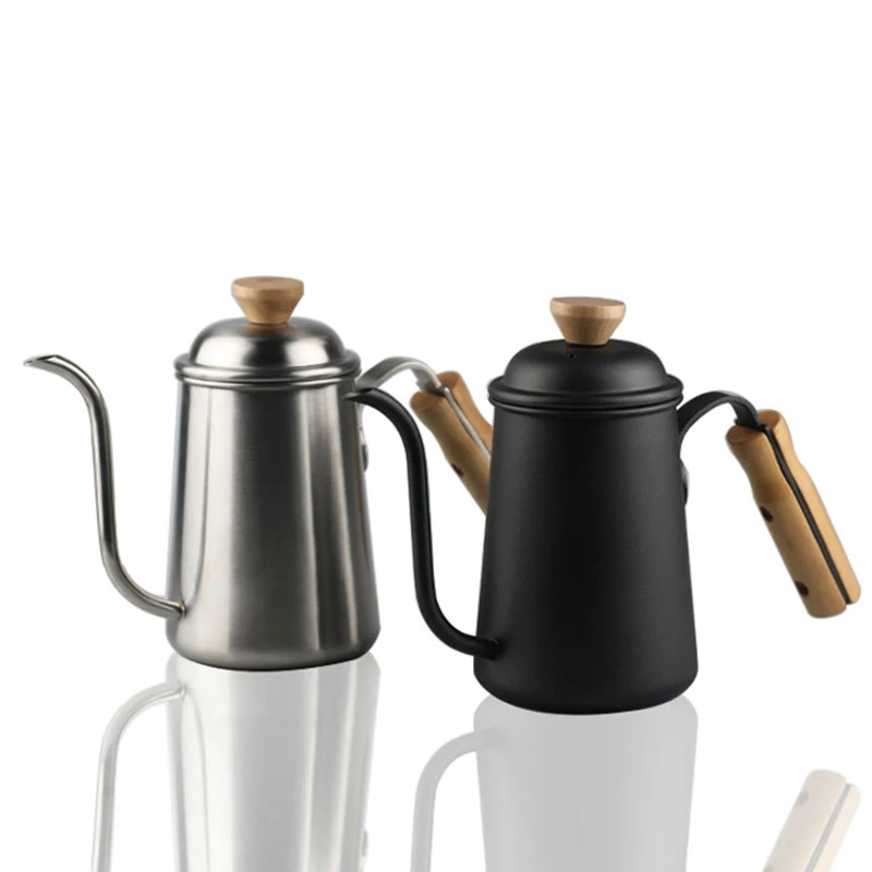 

650ml stainless steel long narrow mouth coffee pot, gooseneck drip coffee pot with lid for home kitchen coffee shop