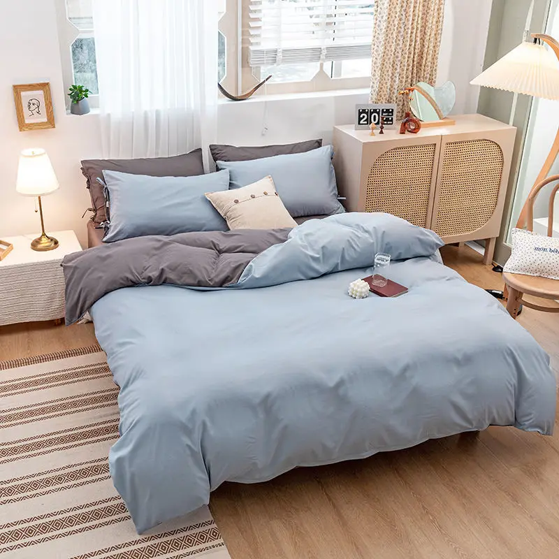 Дымчато голубой Хлопковый вязаный простой однотонный комплект из четырех