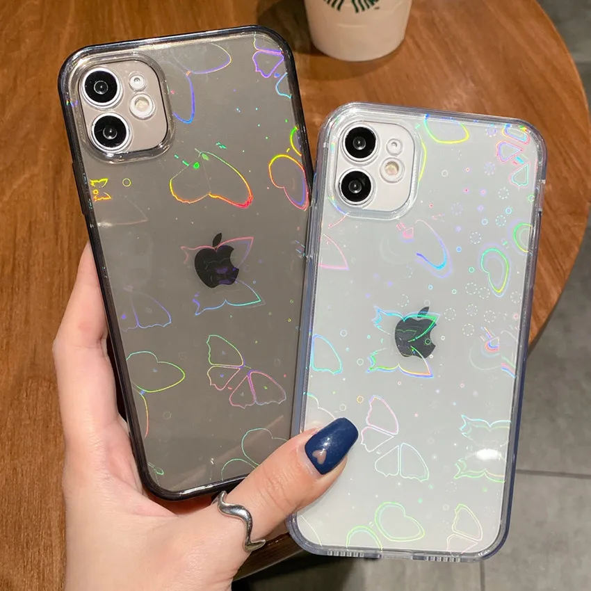 Роскошный голографический градиентный лазерный чехол с бабочкой для телефона