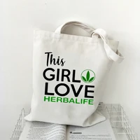 dlrn this girl loves herbalife letters print shopping tote casual large capacity cartoon women bag harajuku shoulder bags