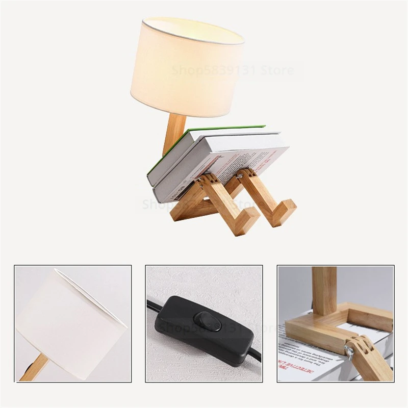 

Modern Robot Shaped Table Lights for Living Room Flexible Wooden LED Table Lamps Working Learning Interior Decor Lights