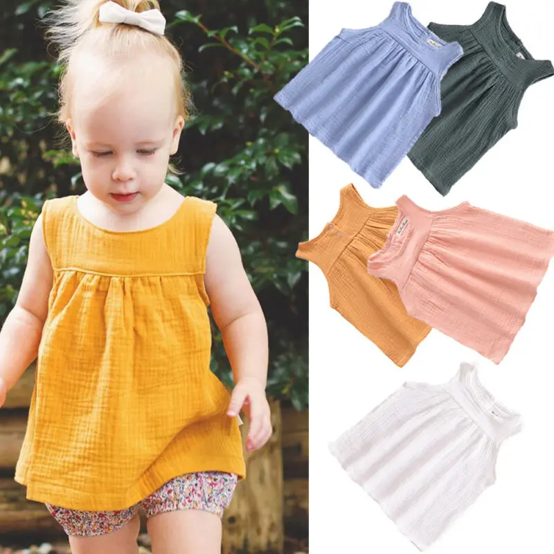 2020 Solid Color Girls Princess Dress Kids Baby Party Cotton Tank Tutu Shirt Dresses | Детская одежда и обувь
