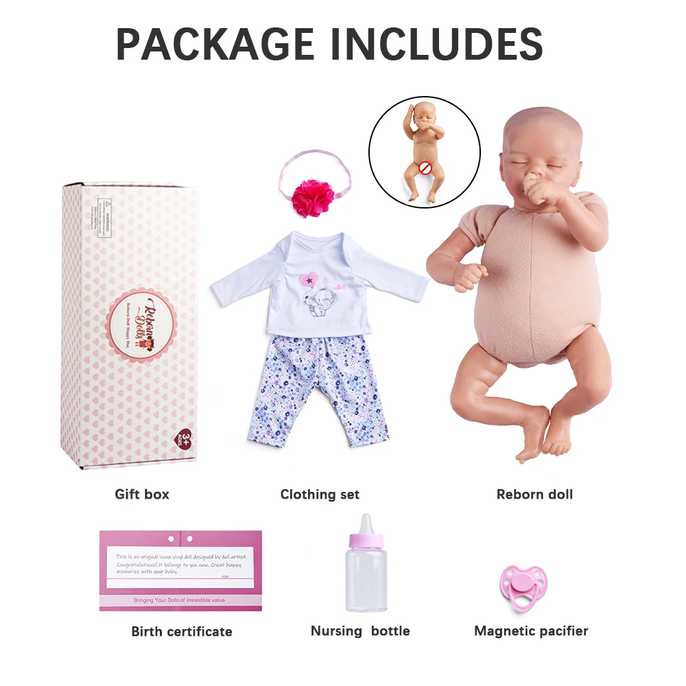 

RSG Reborn Baby Doll 17 Inches Lifelike Newborn Sleeping Eye-Closed Baby Soft Vinyl Doll Reborn Baby Gift Toy for Children