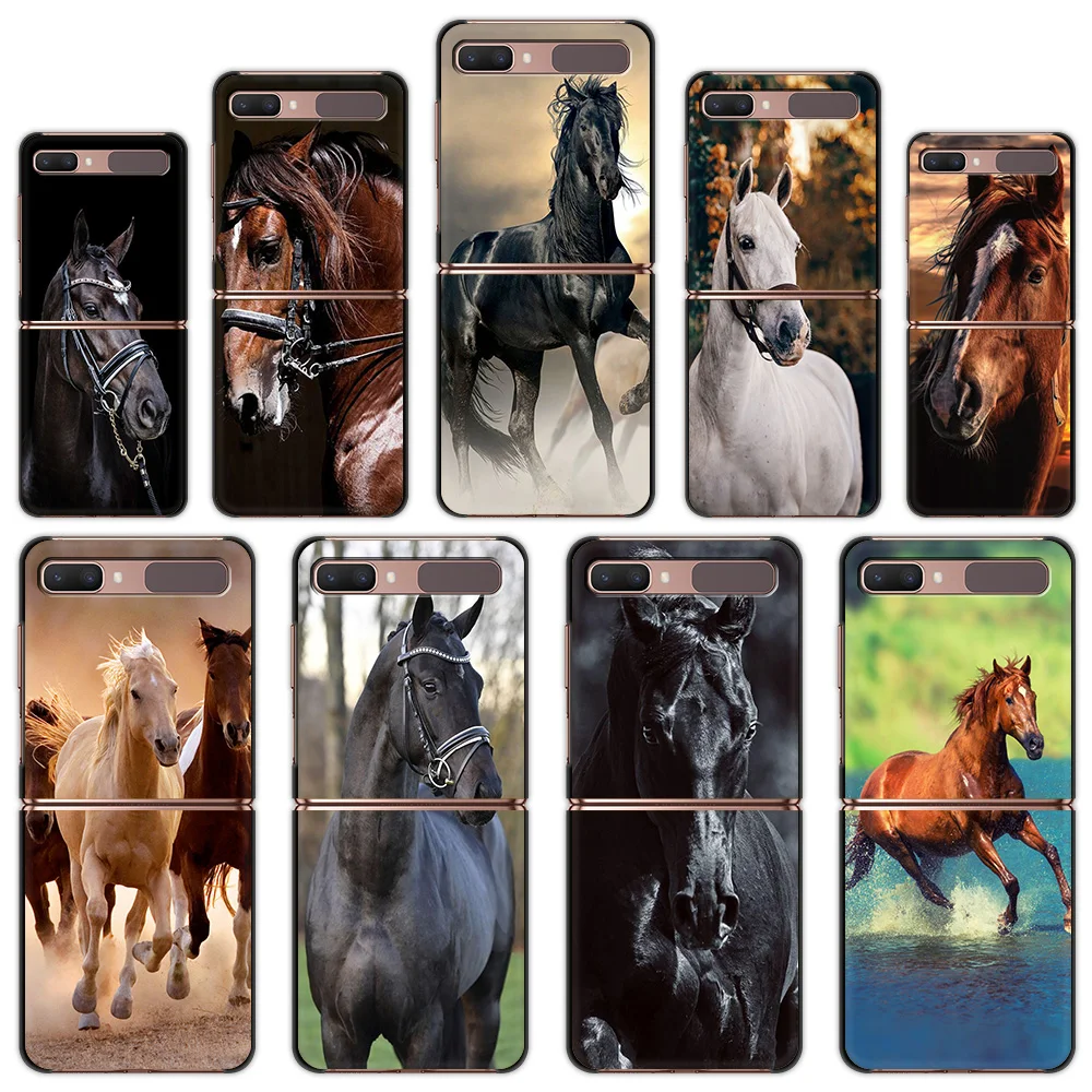 

Роскошный чехол для телефона Running Horse с изображением животных для Samsung Galaxy Z, флип-чехол для телефона, складной черный Жесткий чехол из полика...
