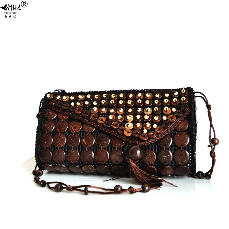 Богемная сумка с кокосовыми бусинами для женщин новинка 2020 через плечо винтажная