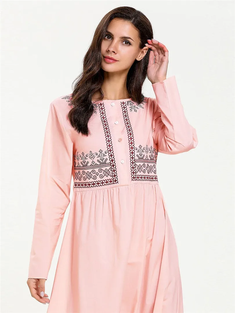 Розовое мусульманское платье с вышивкой для девочек аяба Рамадан Арабский