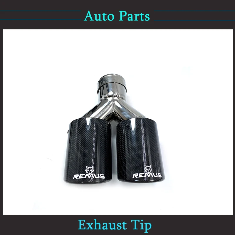 

1Piece Modification Universal Curly Dual Glossy Crbon Fiber Exhaust End Tail Pipe Muffler Tip With Remus Logo