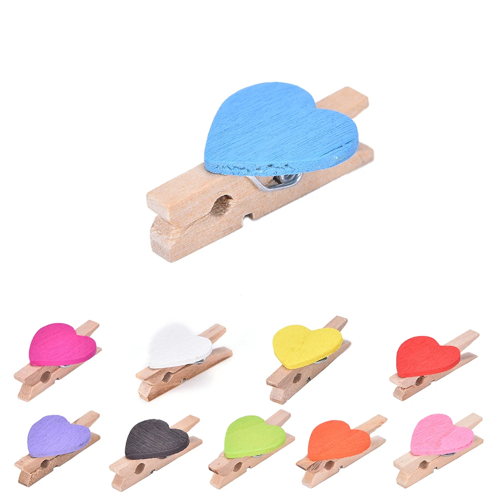 

10 PCS Mini Heart Cartoon Wooden Clothes Photo Paper Peg Pin Clothespin Craft Postcard Clips Home Wedding Party DIY Decorations