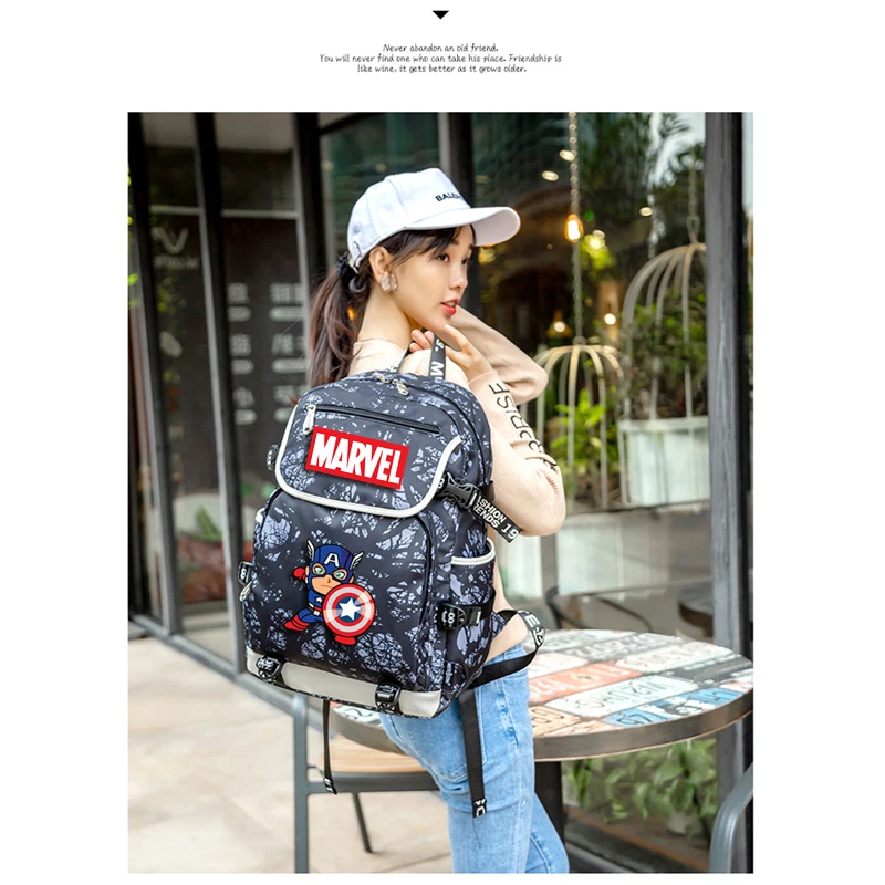 MARVEL USB nylon school bag fashion charging Travel Bag Boys Girls Teenage Backpack  Large capacity waterproof bookbag Mochila