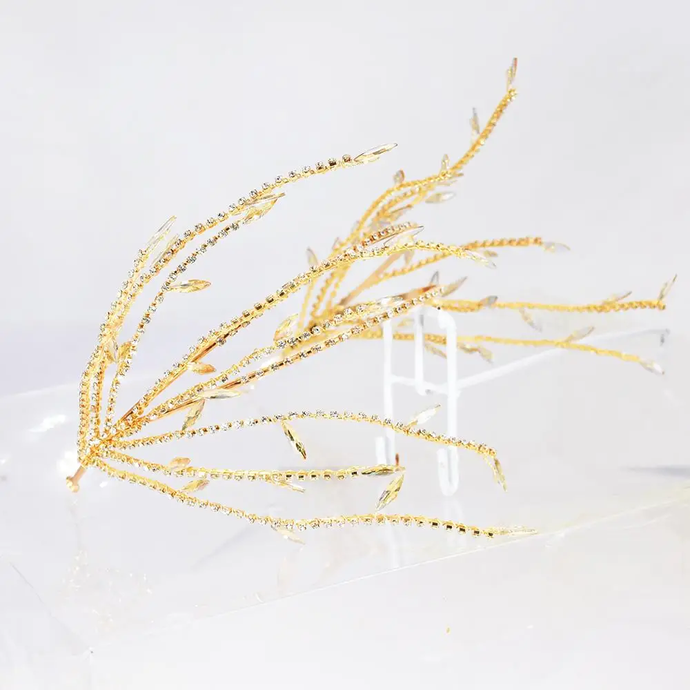 

Baroque Crowns Gold Leaf Tiaras Crystal Hair Jewelry Women Luxury Wedding Hair Accessories Princess Handmade Bridal Headpiece