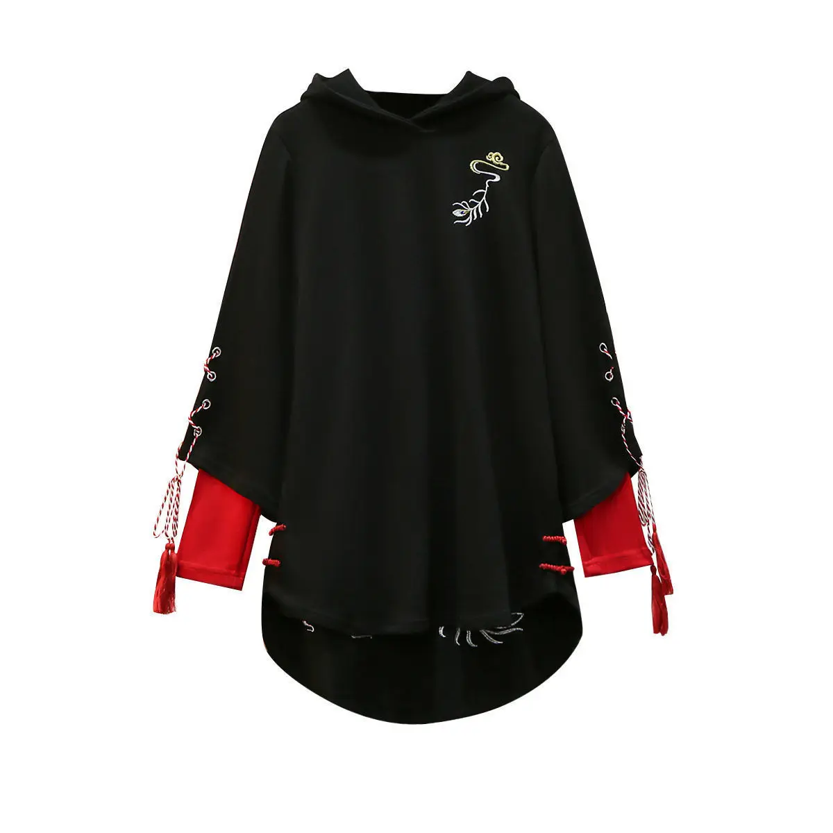 

Women Oversized Chinese Style Phoenix Embroidery Hooded Sweatshirts Female Elegant Hoodies 2021 New Fashion Full Sleeve Pullover
