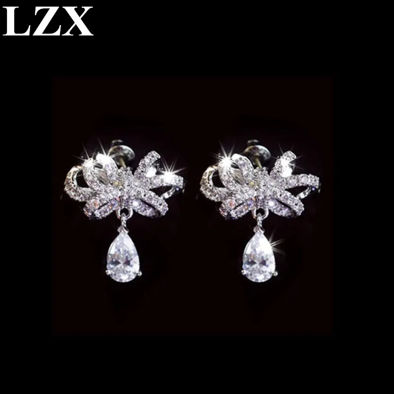 Женские серьги гвоздики золотого цвета с цирконием в форме банта|fashion stud earrings|stud