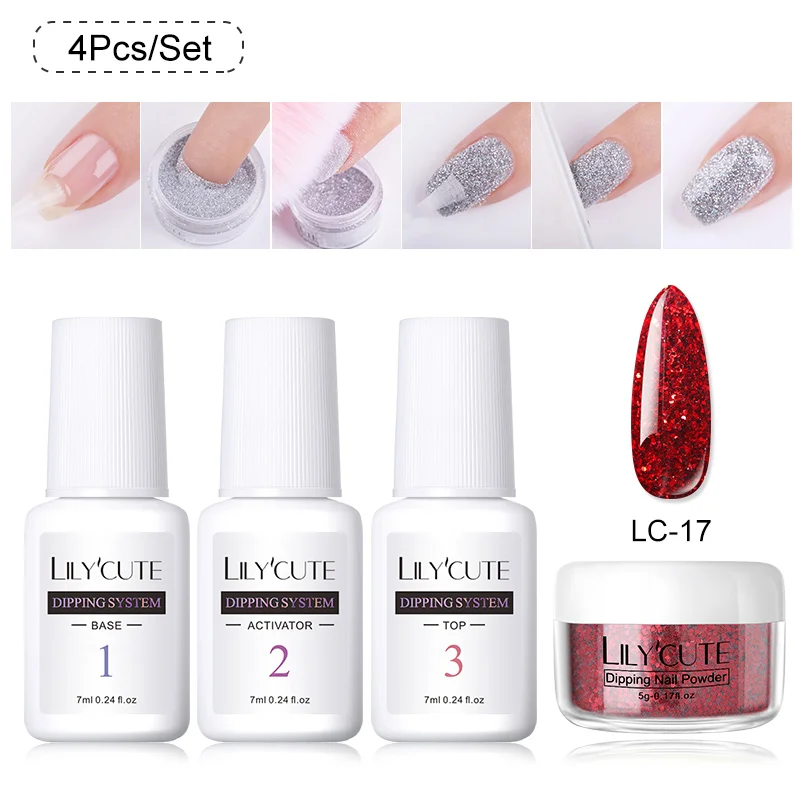 4Pcs 03 LILYCUTE голографическое погружение ногтей Блеск порошок наборы градиентный французский порошок для ногтей цветной натуральный сухой пигмент для ногтей - Цвет: 4Pcs 03