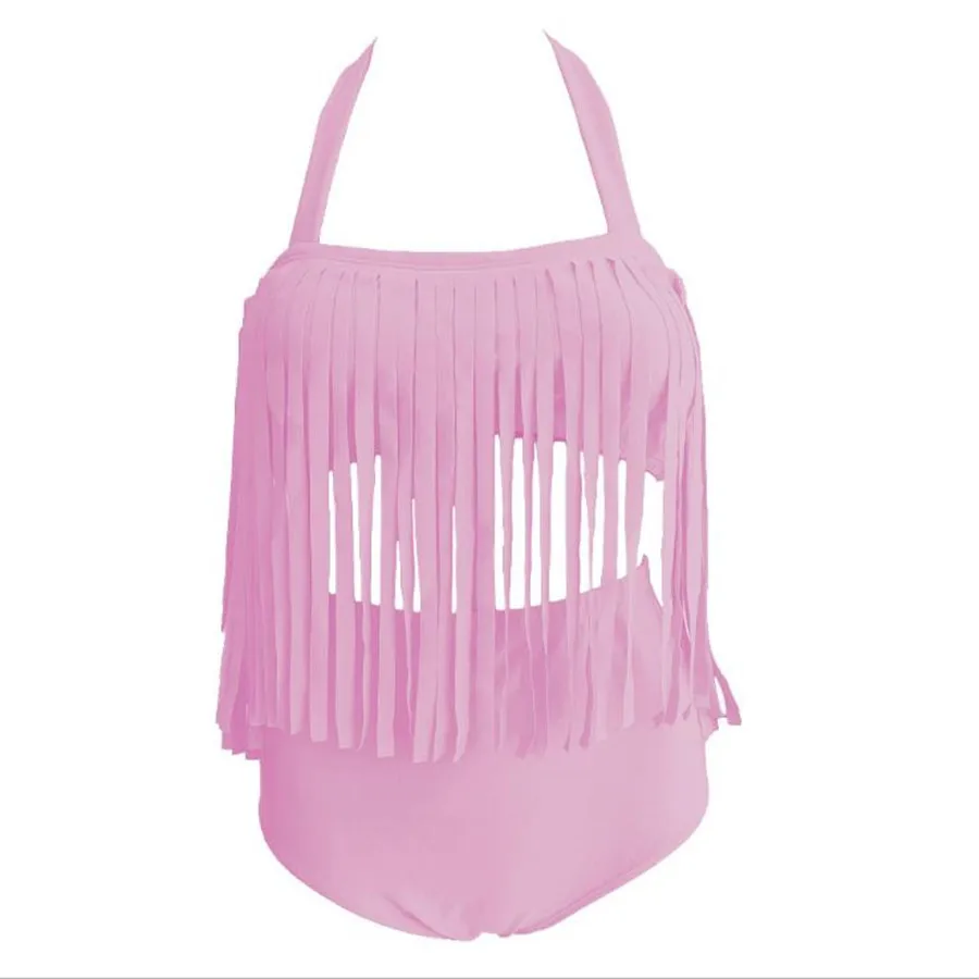 

Best Selling Plus Size Split Women Swimsuit Retro Padded Push Up Tassel High Waist Female Swimsuit Biqiuni Bathing Suit 9Colors