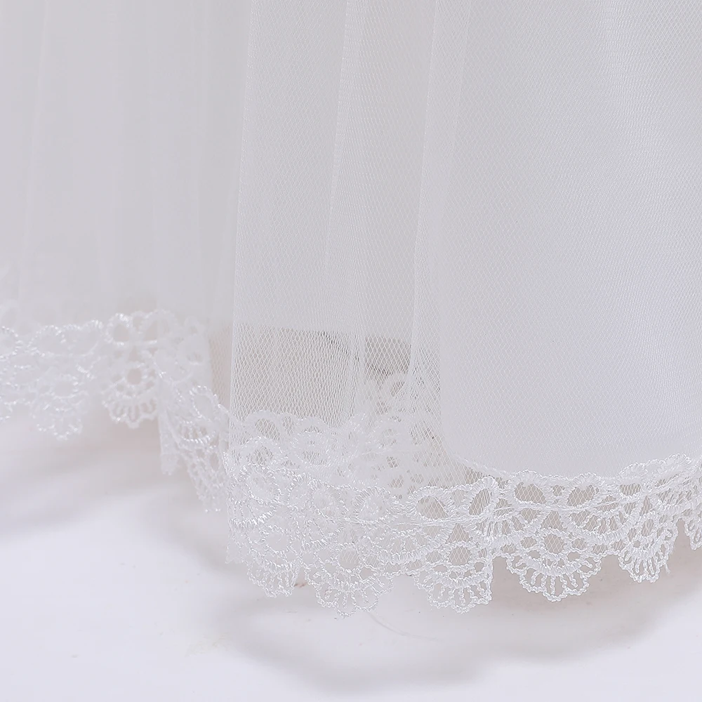 Elegant White Lace Bridesmai Dresses Flower Long Sleeve Tutu Wedding Dress for Girls Party Gown Children Princess Clothing 8 14Y | Детская