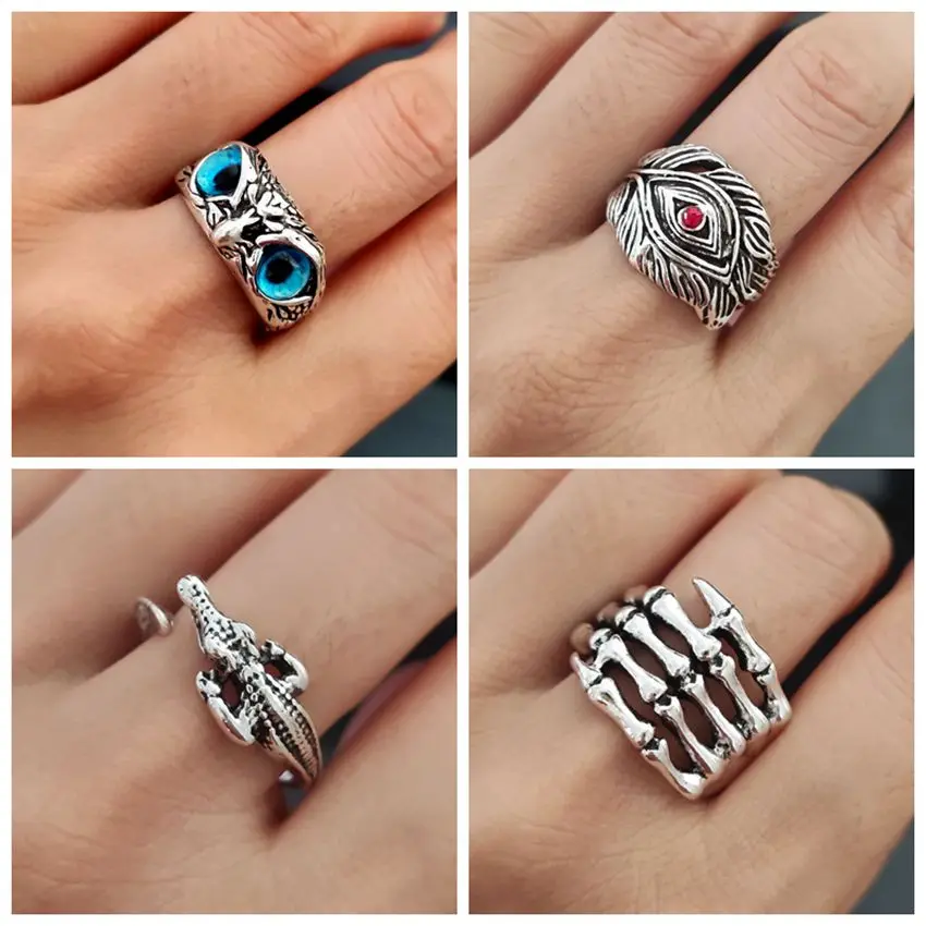 Кольцо на палец в виде черепа змеи совы панка 50 шт. под старину Серебряный с