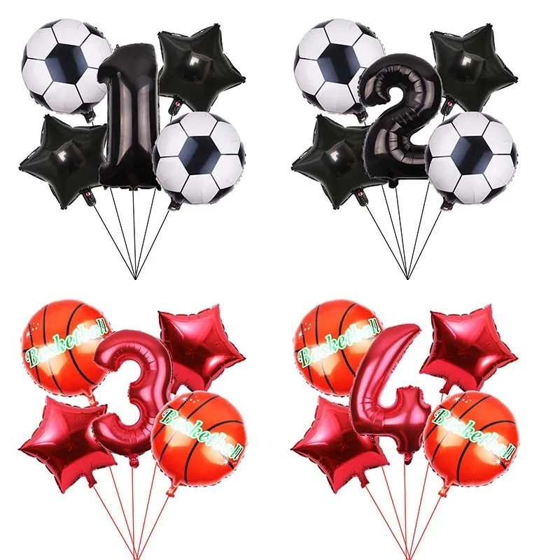 

5pcs Football Basketball Birthday Numbers Aluminum Foil Aluminum Foil Balloons Children's First Birthday Party Decorations