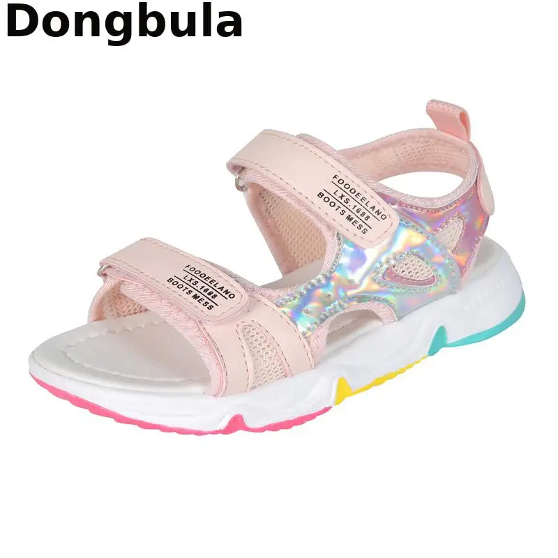 

Fashion Girls Sandals Rainbow Sole Children's Beach Shoes 2021 New Summer Kids Sandals For Girls Princess Leather Casual Shoes