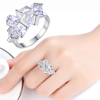 beiver wedding ring luxury silver color square mixed rings for women jewelry zircon anel engagement finger jewelry ring gifts