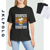 jklpolq glass cup bourbon goes in wisdom comes out whiskey funny unisex t shirt harajuku tee comfortable cotton tops t shirt