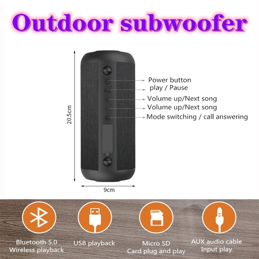 Bluetooth-Колонка для улицы водонепроницаемая сабвуфер Портативная звуковая колонка