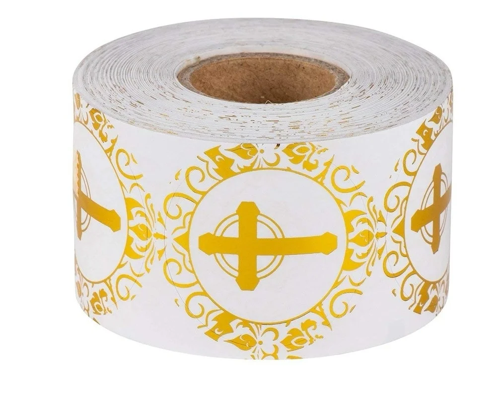 500-Count Gold and Silve Foil Cross Stickers-Religious Stickers-Round Labels 1inch Christening Envelope Seals stationery sticker