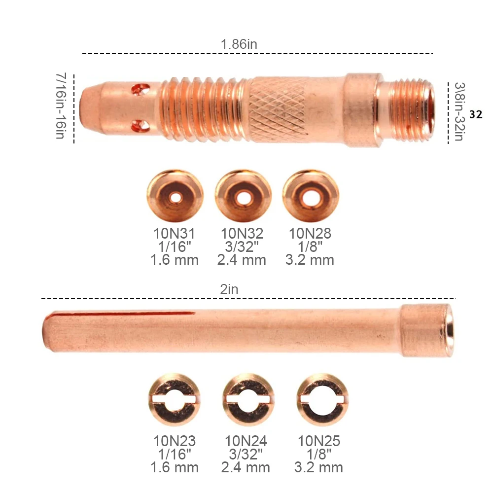 

16/36 Pieces TIG Welding Torch Kit Accessories Wearing Parts Set with Sleeves Housing Ceramic Nozzles Tungsten Electrodes