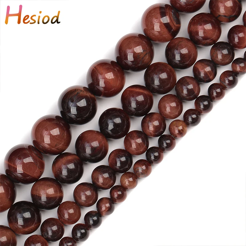 

Hesiod 4/6/8/10mm Natural Red Tiger Eye Stone Beads Round Loose Spacer Beads For Jewelry Making DIY Bracelet Necklace 15''