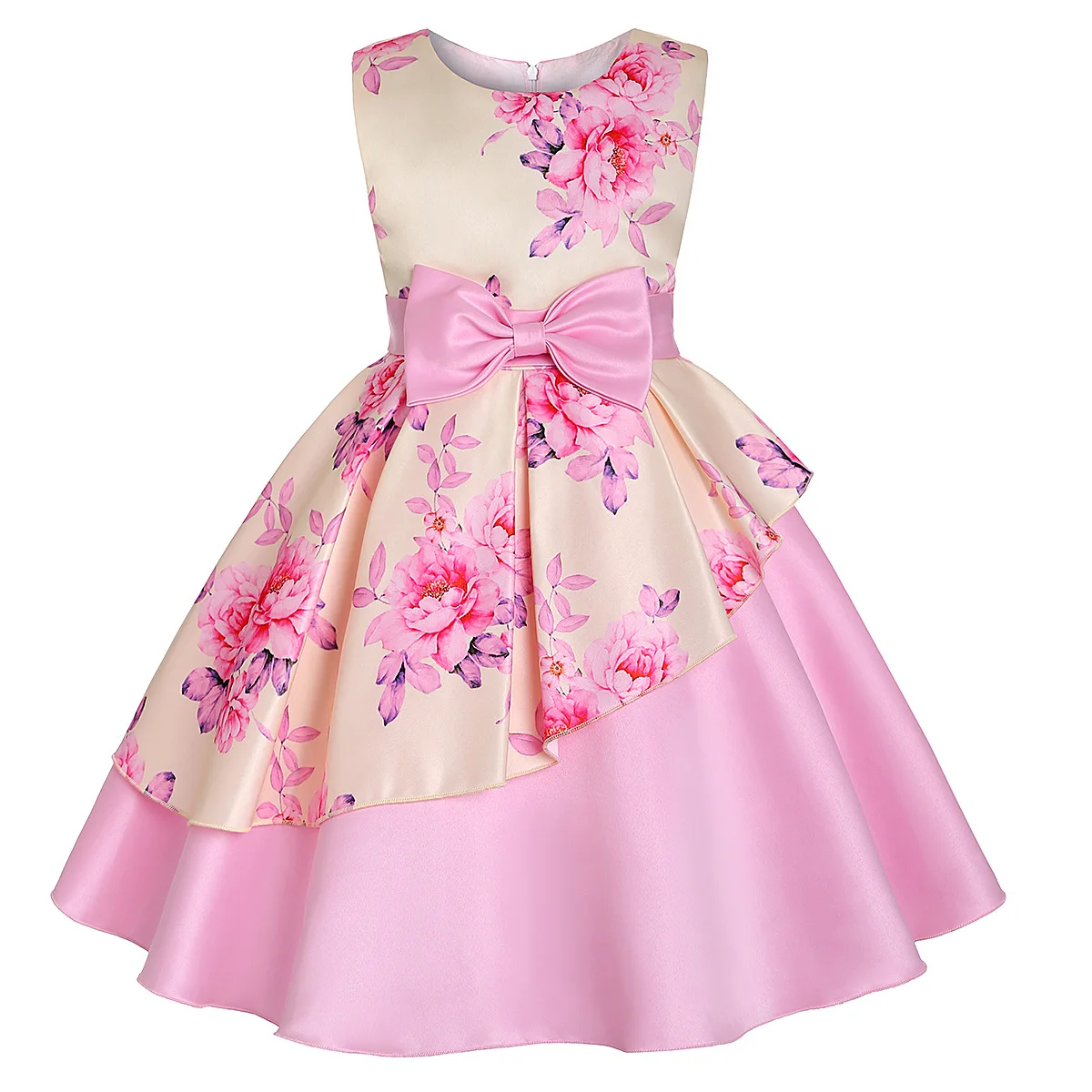 

Patchwork Flower Girls Dress Bow Weddings Kids Christmas Dresses Print Children Baby Costume Princess Party Dress Birthday Robes