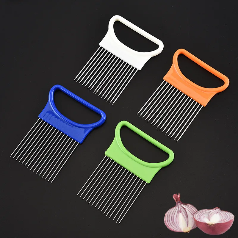 

1pc Stainless Steel Onion Slicing Holder Kitchen Gadgets Easy Cut Onion Holder Vegetable Cutter Kitchen Accessories Cooking Tool