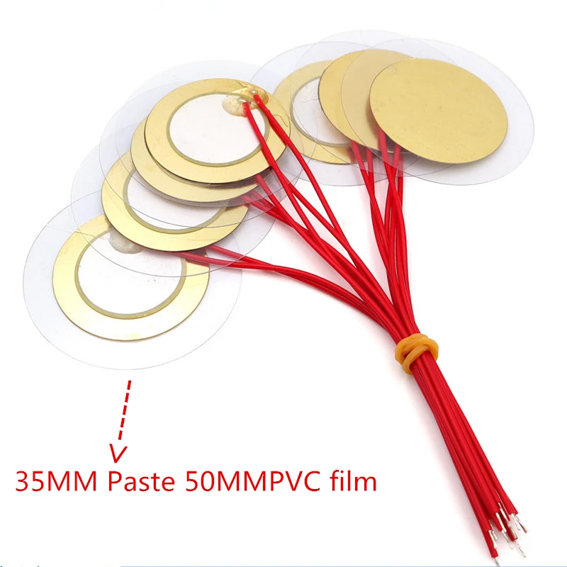 

10pcs/lot 35MM + 50MM Ceramic Buzzer Loudspeaker paste 50MM PVC film Dia 35mm With Wire Copper Piezo buzzers For Loudspeaker DIY