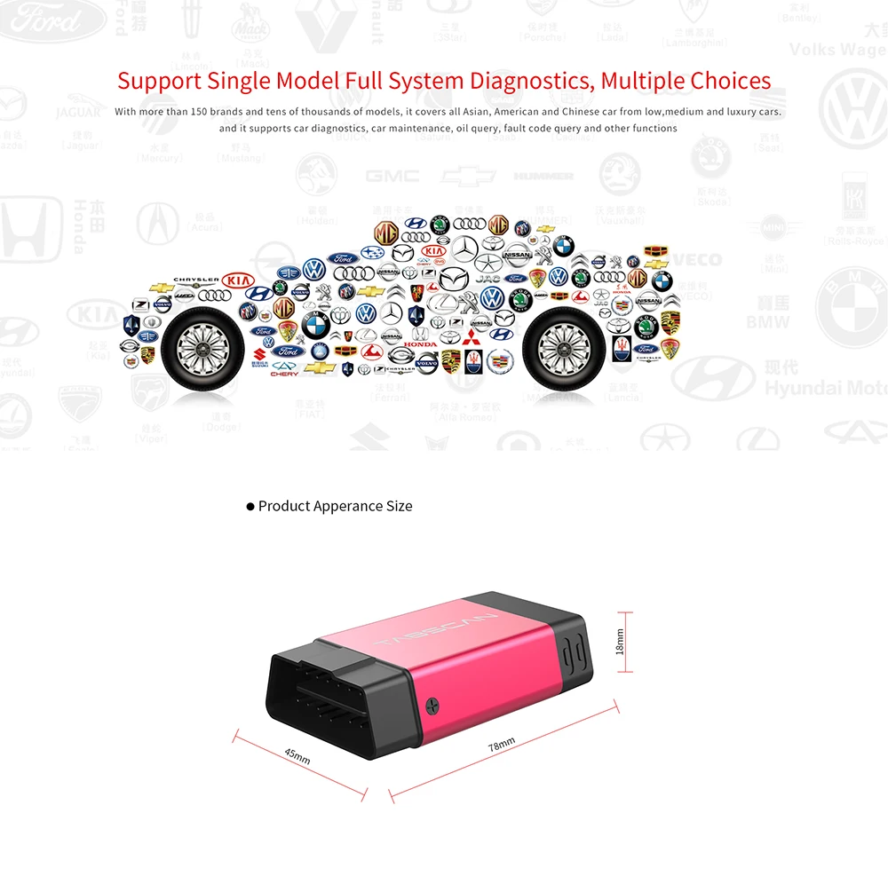 Автомобильный сканер Bluetooth профессиональный считыватель кодов полной системы
