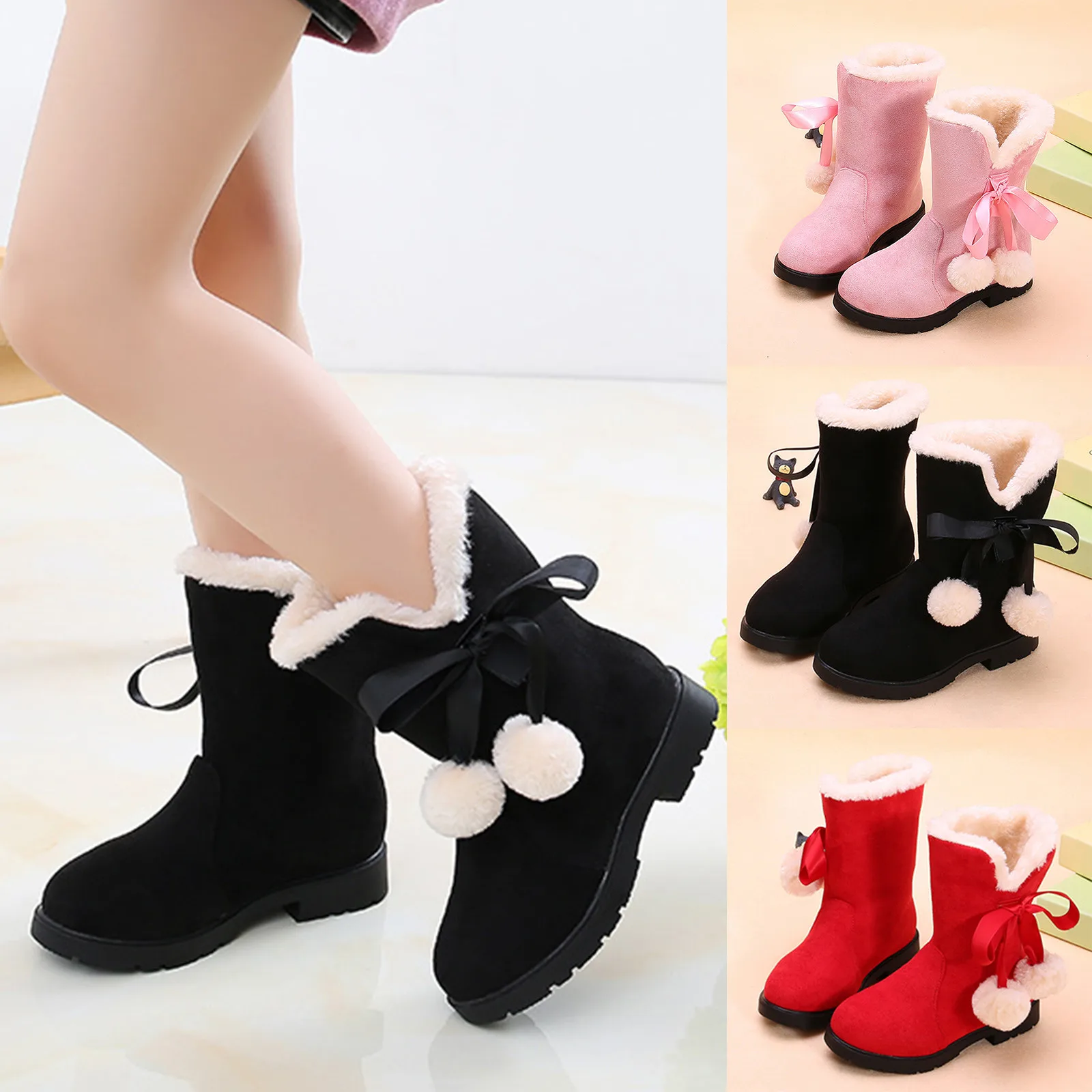 

Kids Girls Princess Shoes Fashion Bowkont Cotton Boots Snow Boots Lively Soft Sole Winter Warm Baby Boots Scarpe 4-12Years New