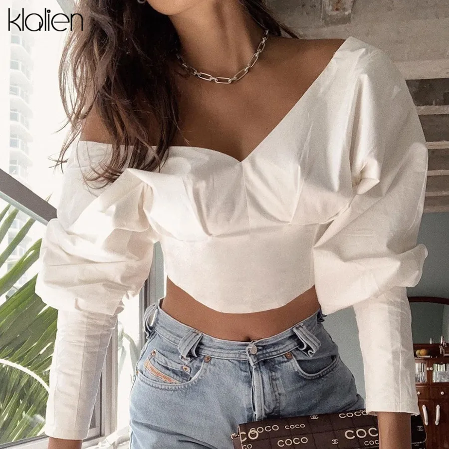 Женская облегающая блузка kalien белая с длинным рукавом летучая мышь на шнуровке