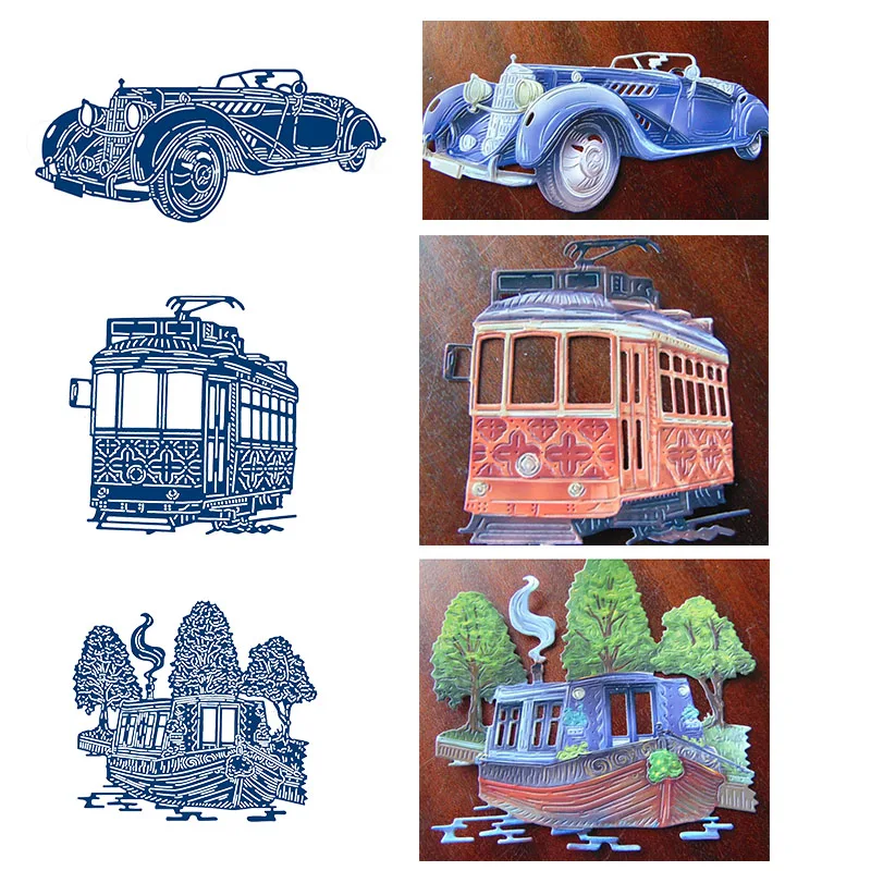 Автомобиль поезд пароход Металл резки штампы для DIY Скрапбукинг Ремесло