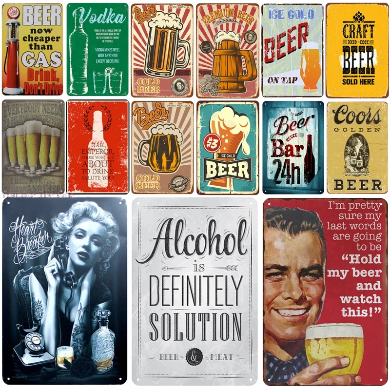 

Cools Golden Ice Beer Plaque Metal Vintage Tin Sign Pin Up Shabby Metal Door Wall Stickers Plaque Plate Club Classical Retro