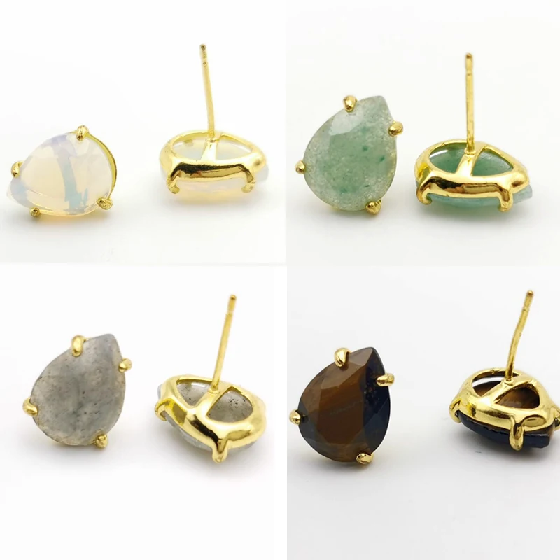 Повседневные серьги гвоздики в форме капли воды Форма ограненный природный