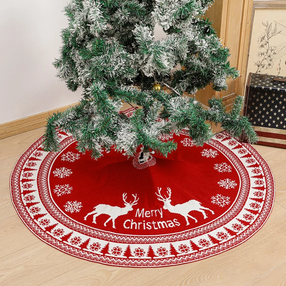 

Christmas Tree Skirt Reindeer Knitted Large Acrylic Fibers Christmas Red And White Christmas Holiday Decoration