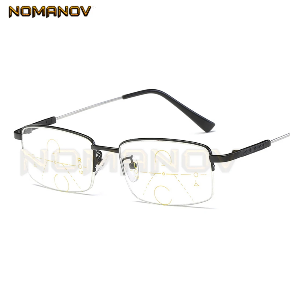 

Half-rim Memory Temple Frame See Near and Far Progressive Multifocus Reading Glasses Add 75 100 125 150 175 200 To 400