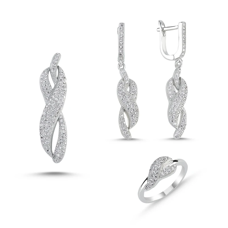 

Silverlina Sterling Silver Zircon Set: Ring, Earring, Pendant