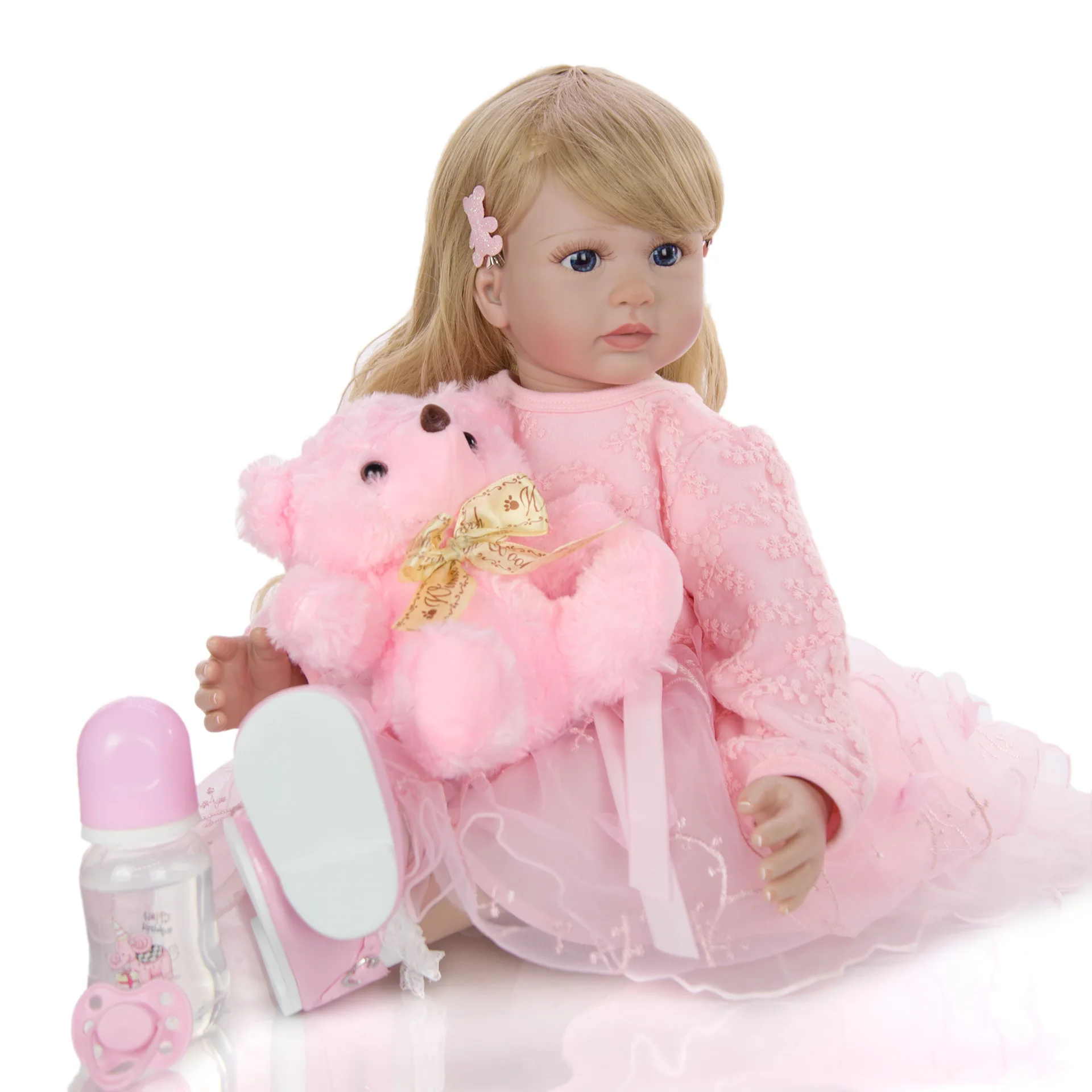 KEIUMI 24 Inch Elegant Reborn Baby Girl Doll 60 cm Soft Vinyl Cloth Body pink Princess Lifelike Boneca bebe Playmate | Игрушки и хобби