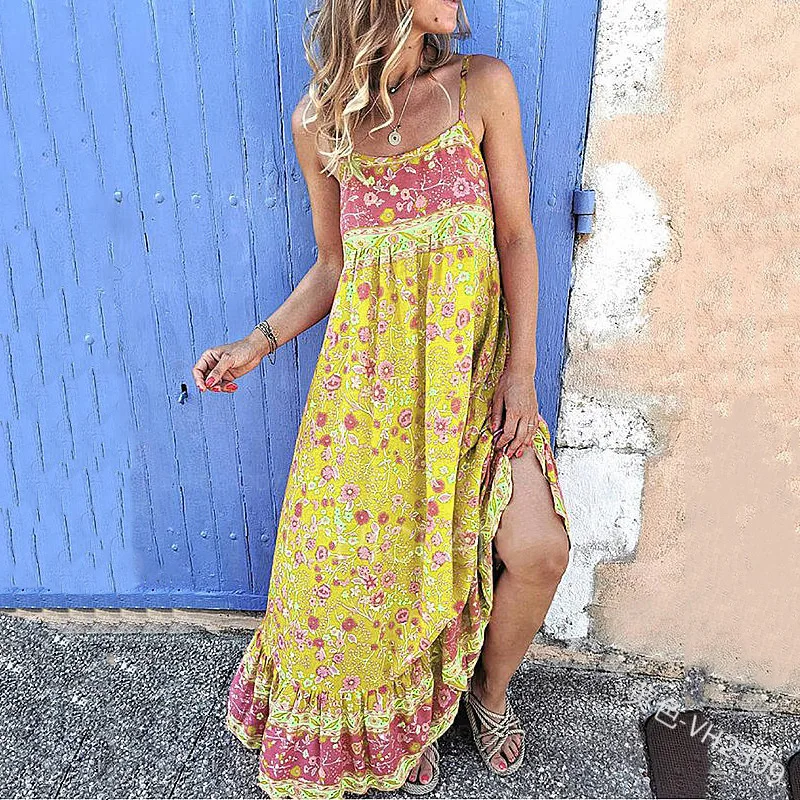 Женское асимметричное платье-макси WEPBEL Длинное свободное платье до щиколотки с